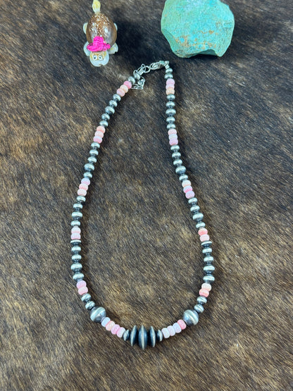 Pink Conch and Sterling Silver Varied Necklace