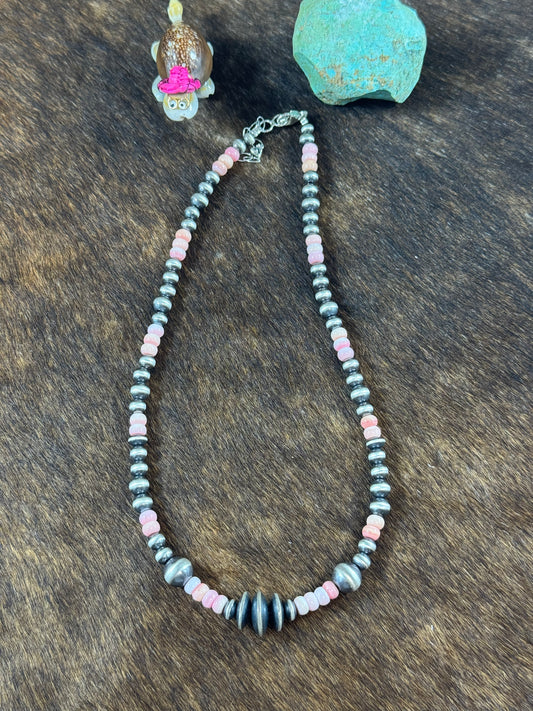Pink Conch and Sterling Silver Varied Necklace