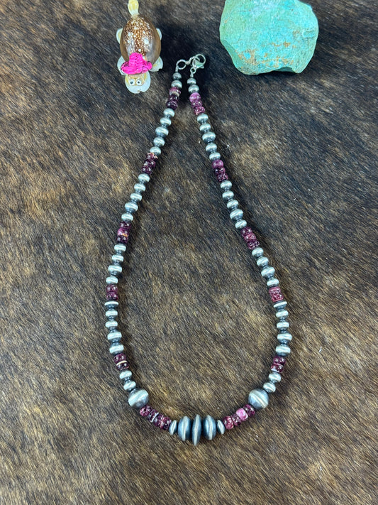 Purple Spiny and Sterling Silver Varied Necklace