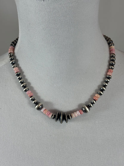 Pink Conch and Sterling Silver Varied Necklace