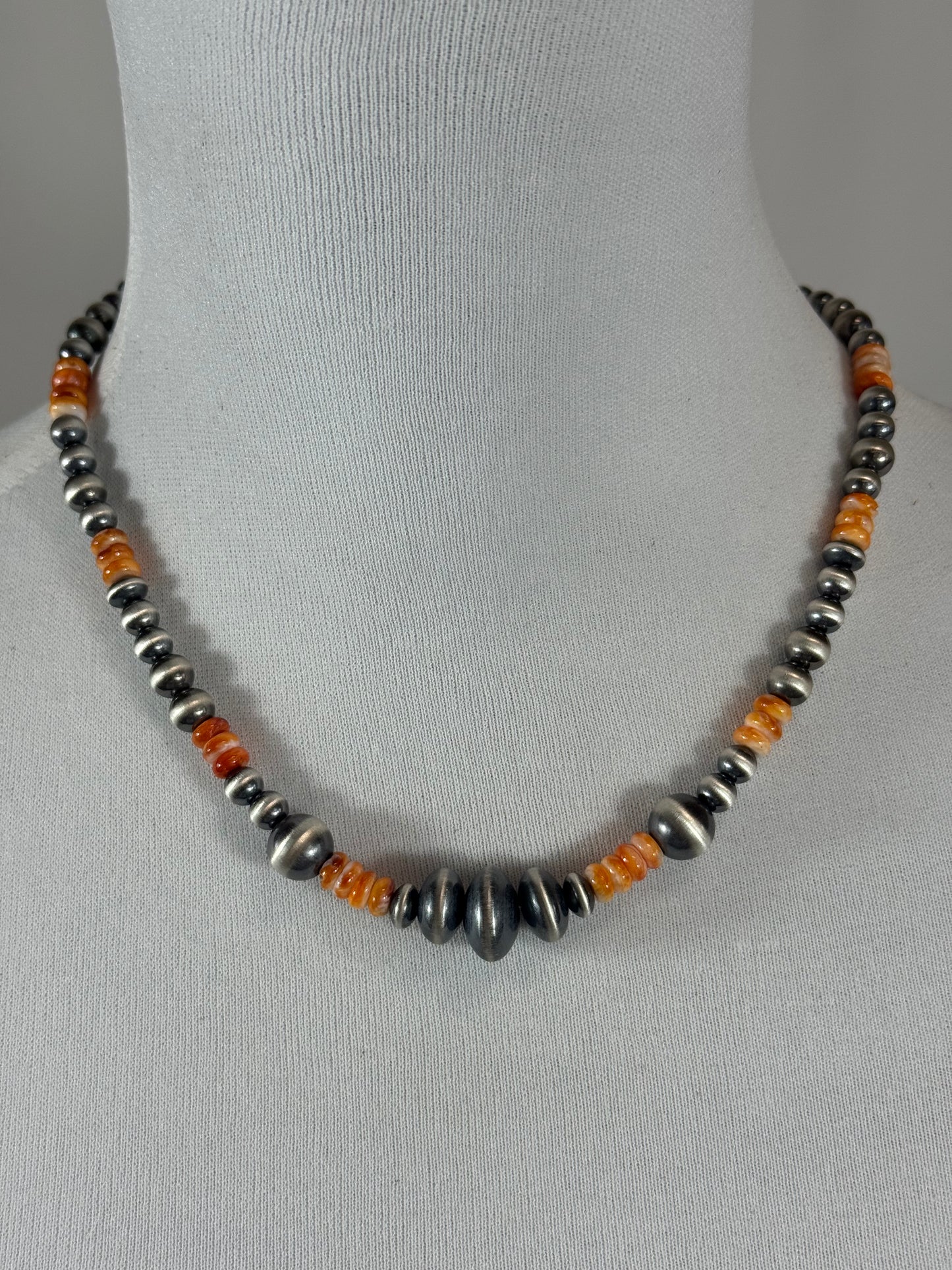 Orange Spiny and Sterling Silver Varied Necklace