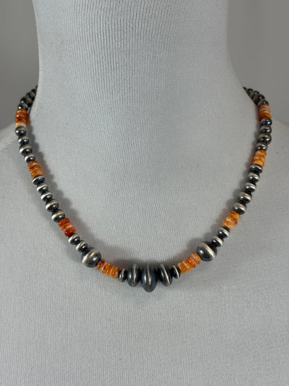 Orange Spiny and Sterling Silver Varied Necklace