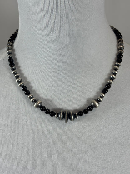 Black Onyx and Sterling Silver Varied Necklace