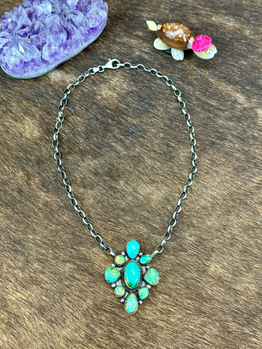 Sanoran Turquoise Cluster Fixed Pendant Necklace