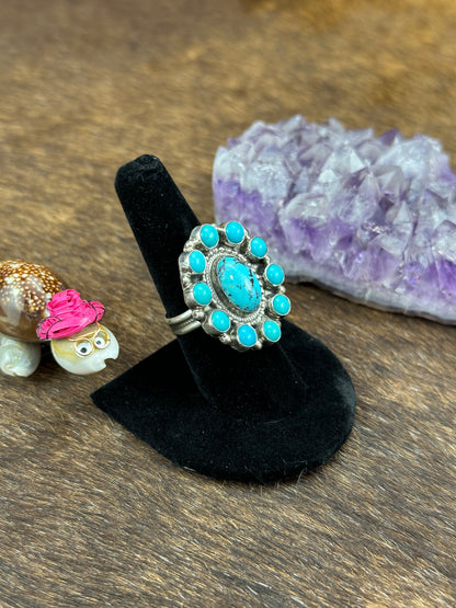 Kingman Turquoise Cluster Ring
