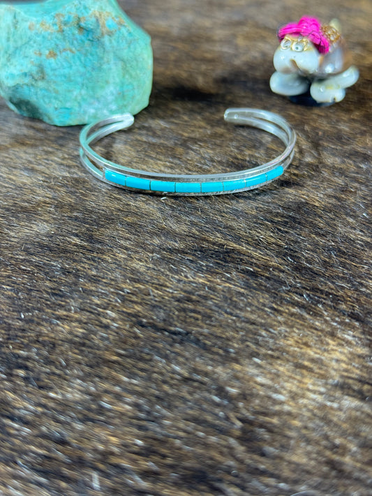 Kingman Turquoise Inlay Bar Bracelet