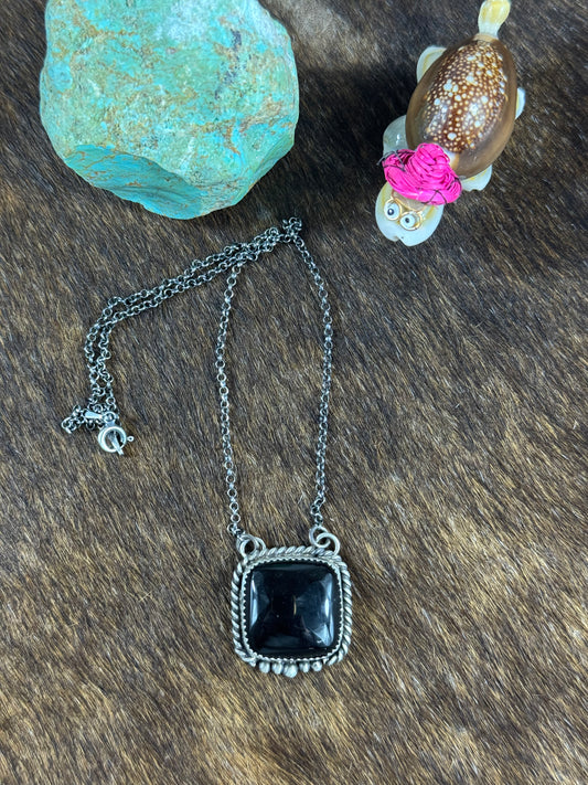 Black Onyx Square Fixed Pendant