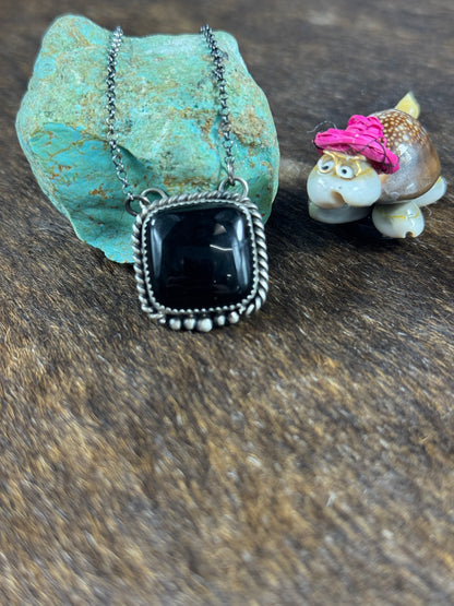 Black Onyx Square Fixed Pendant