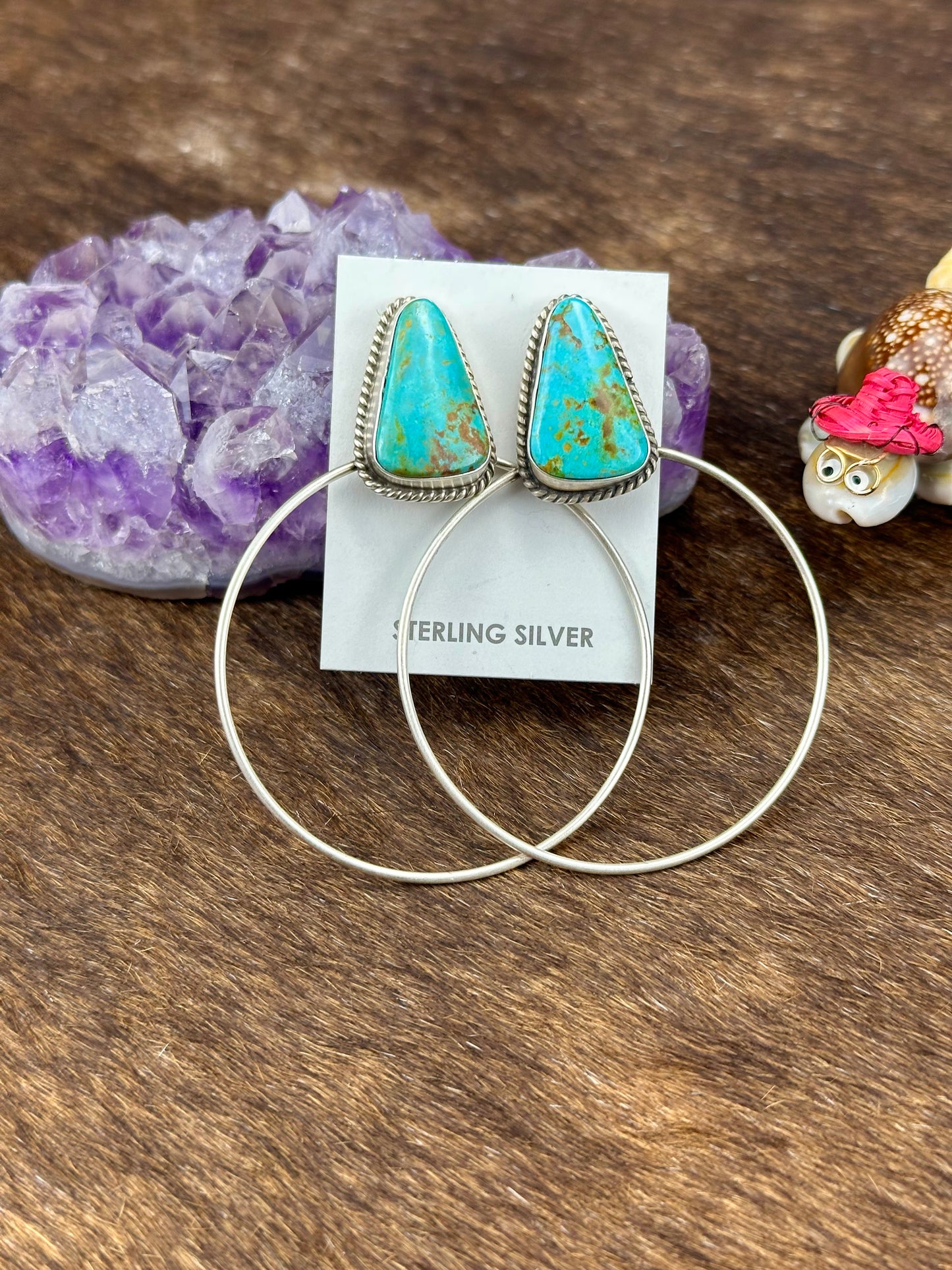 Kingman Turquoise Sterling Hoop Earrings