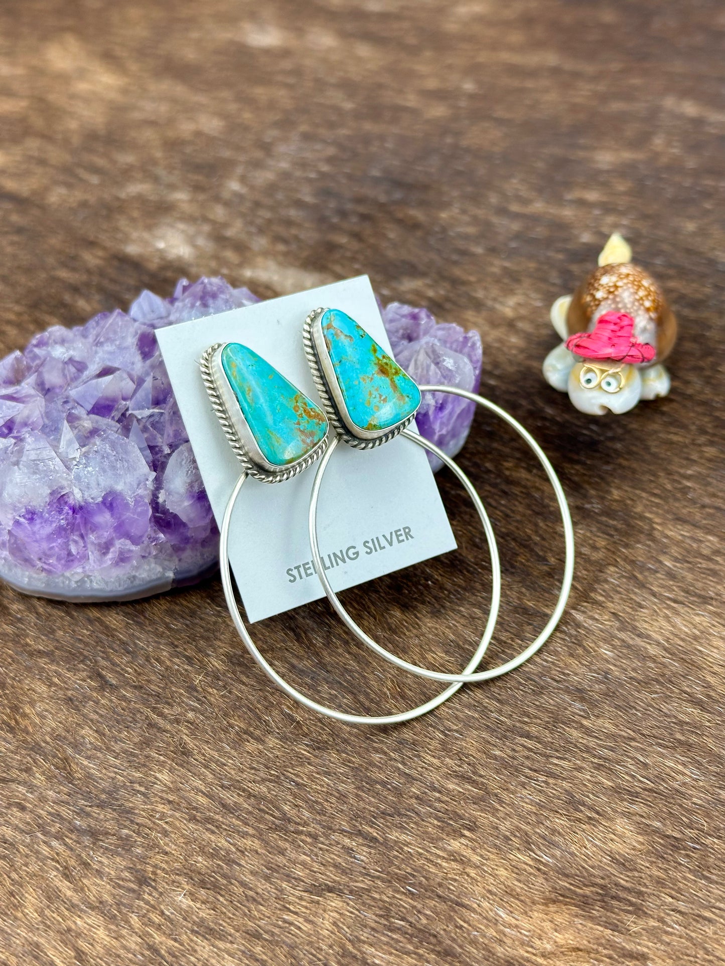 Kingman Turquoise Sterling Hoop Earrings