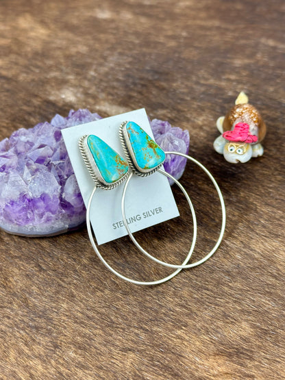 Kingman Turquoise Sterling Hoop Earrings