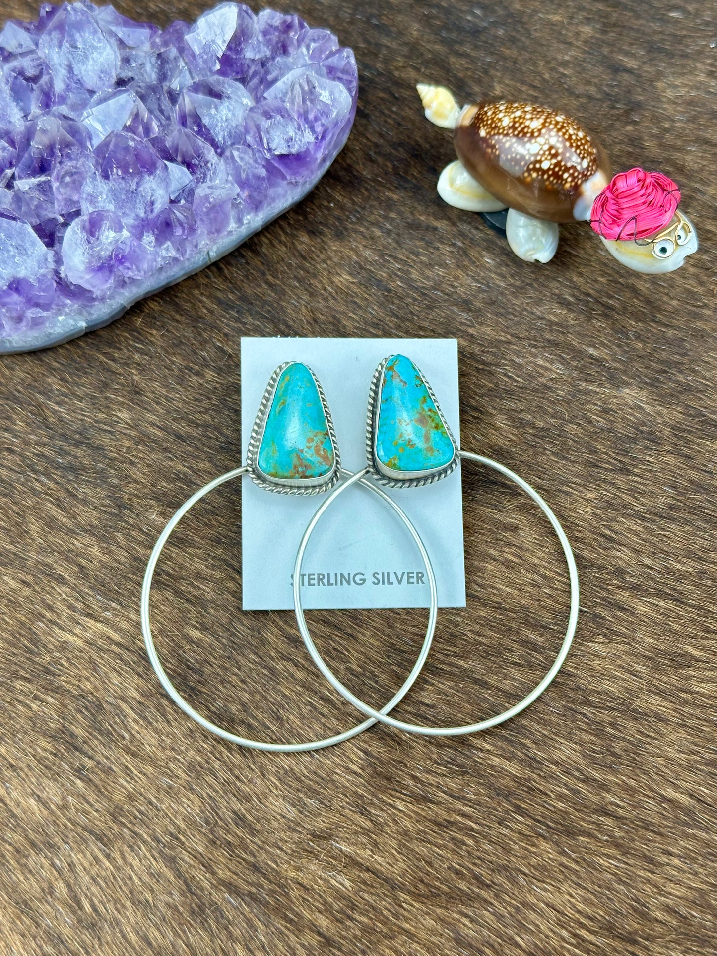 Kingman Turquoise Sterling Hoop Earrings