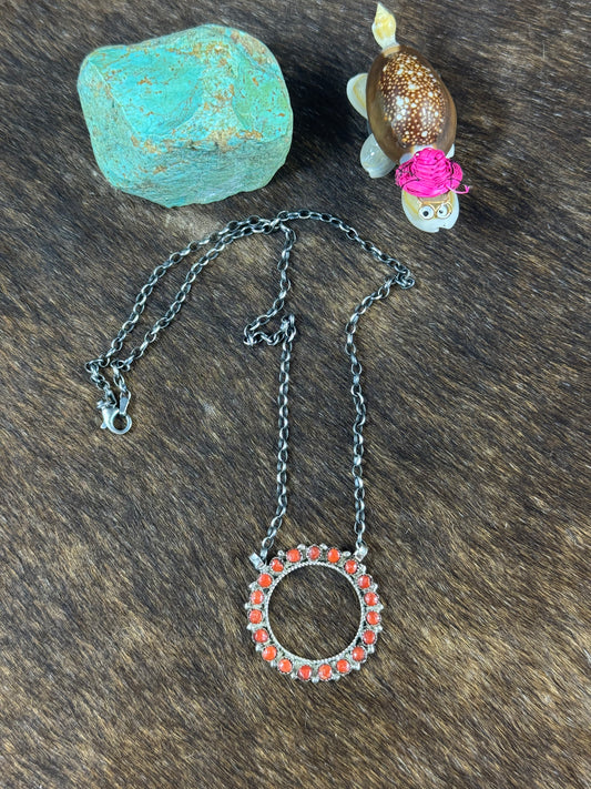 Red Spiny Circle Necklace