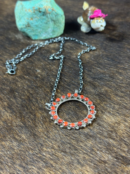 Red Spiny Circle Necklace