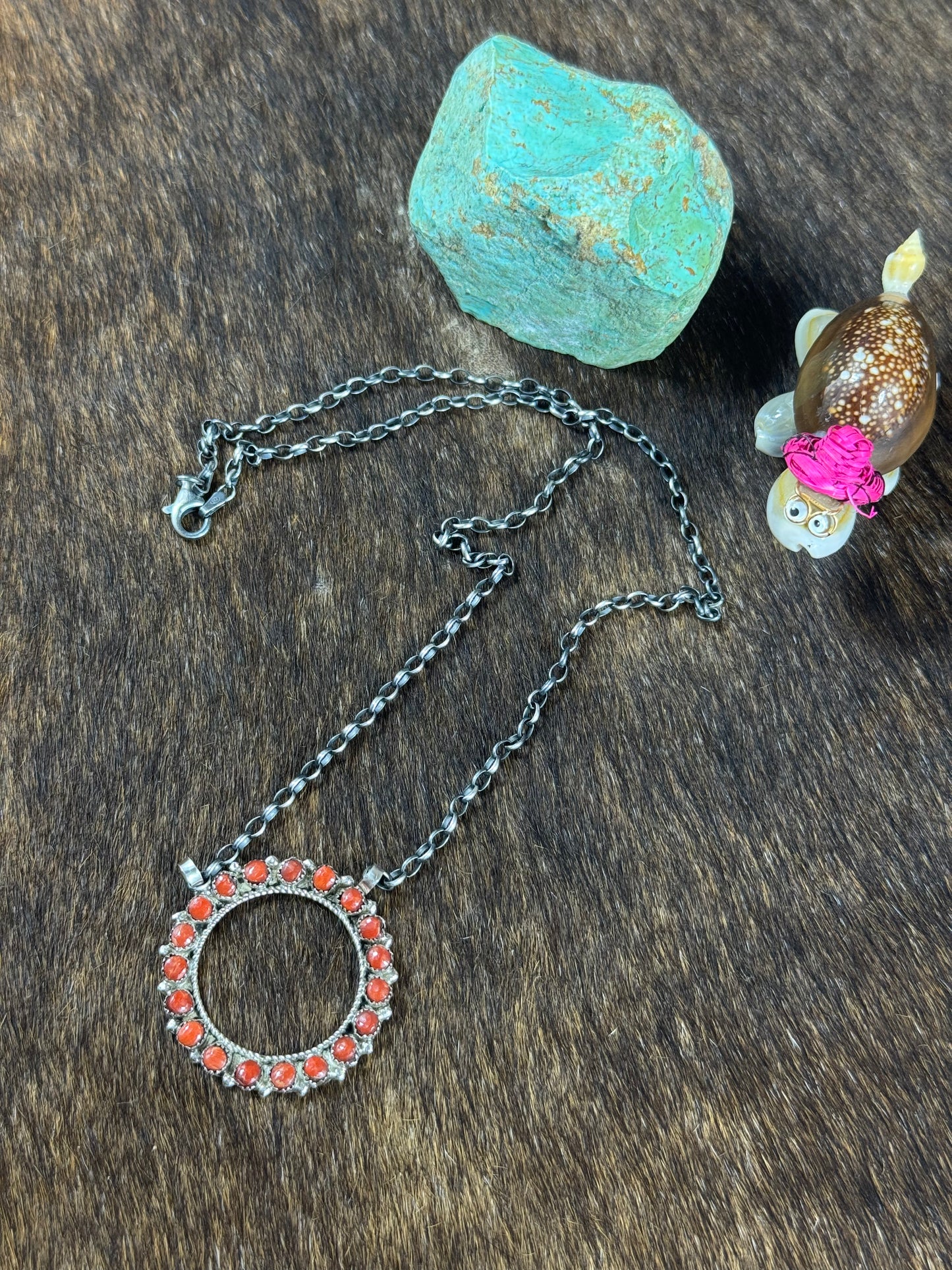 Red Spiny Circle Necklace