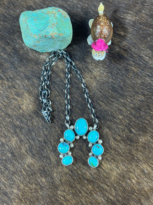 Kingman Turquoise Naja Fixed Pendant Necklace