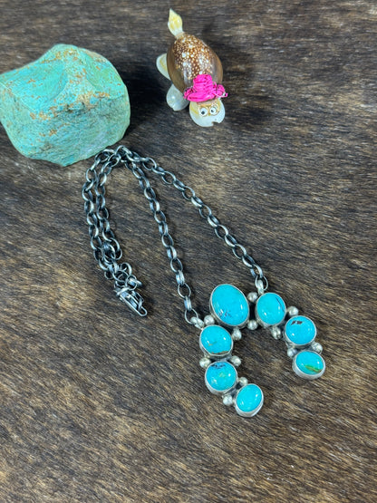 Kingman Turquoise Naja Fixed Pendant Necklace