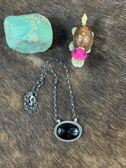 Black Onyx Oval Fixed Pendant Necklace
