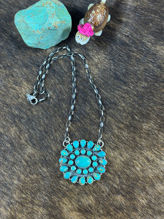 Kingman Turquoise Cluster Necklace