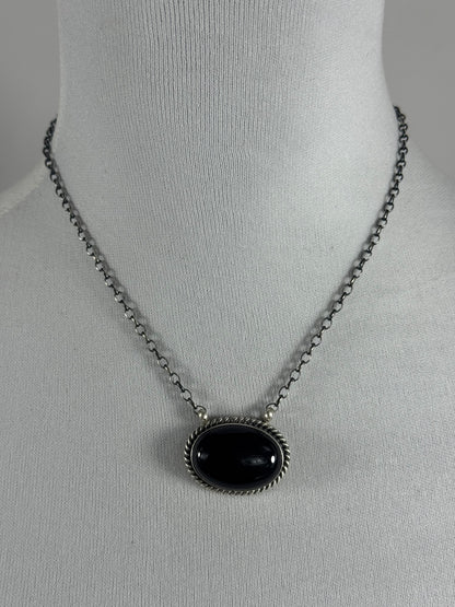 Black Onyx Oval Fixed Pendant Necklace