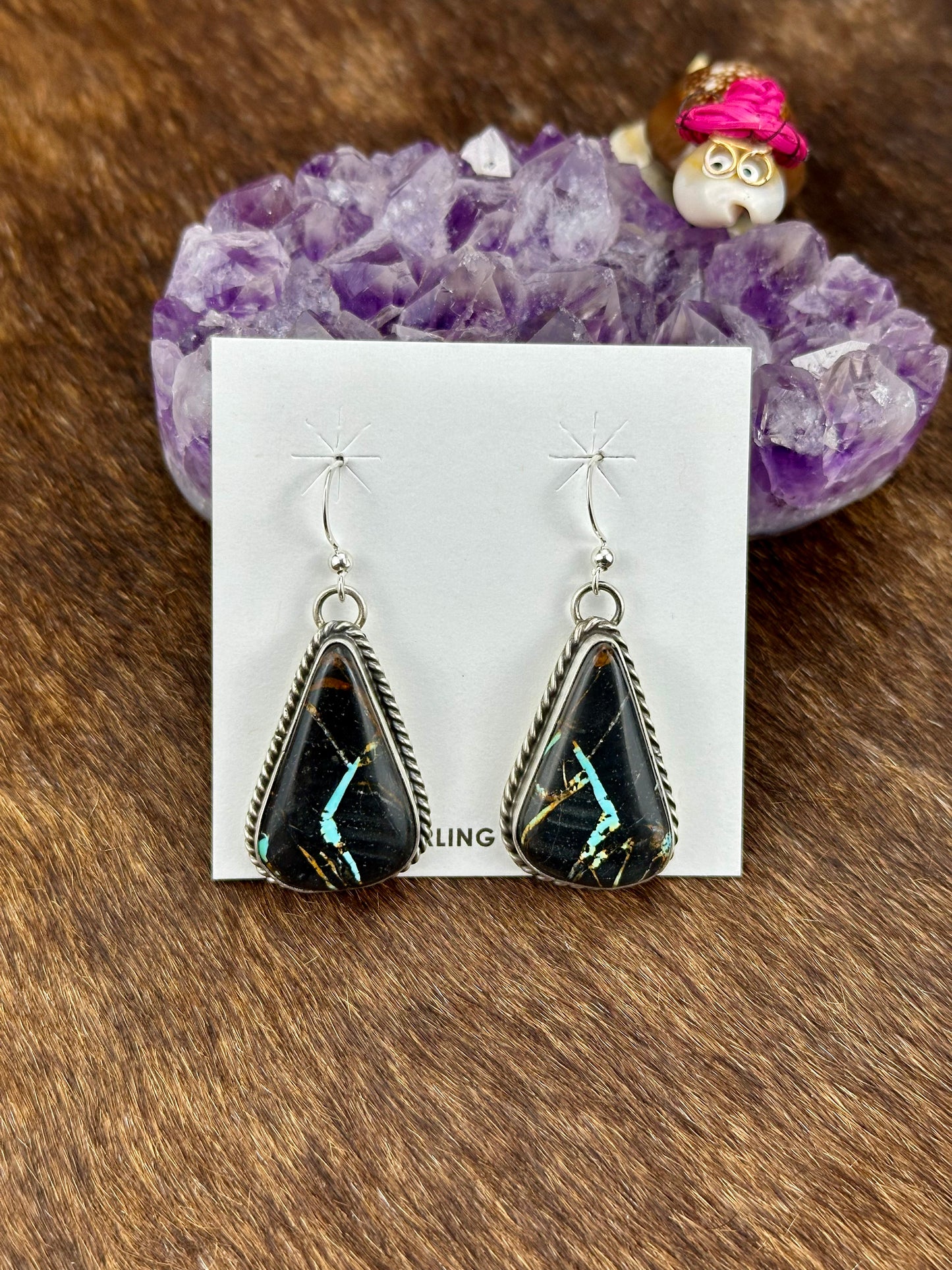 Black Jack Turquoise Teardrop Dangle Earring