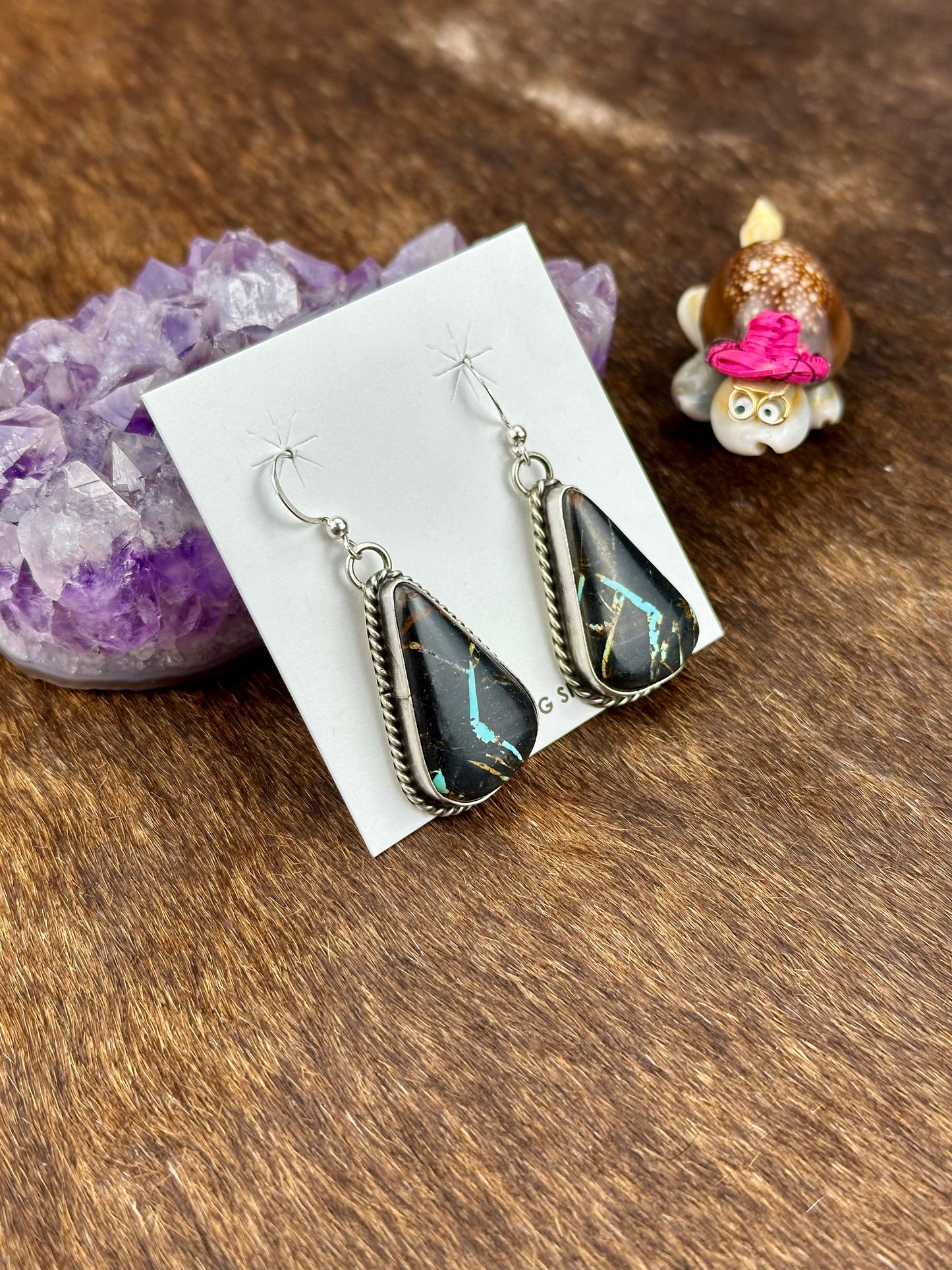 Black Jack Turquoise Teardrop Dangle Earring