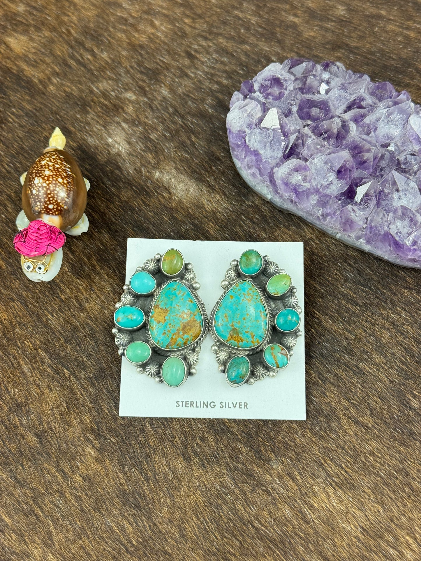 Kingman Turquoise Half Cluster Earring