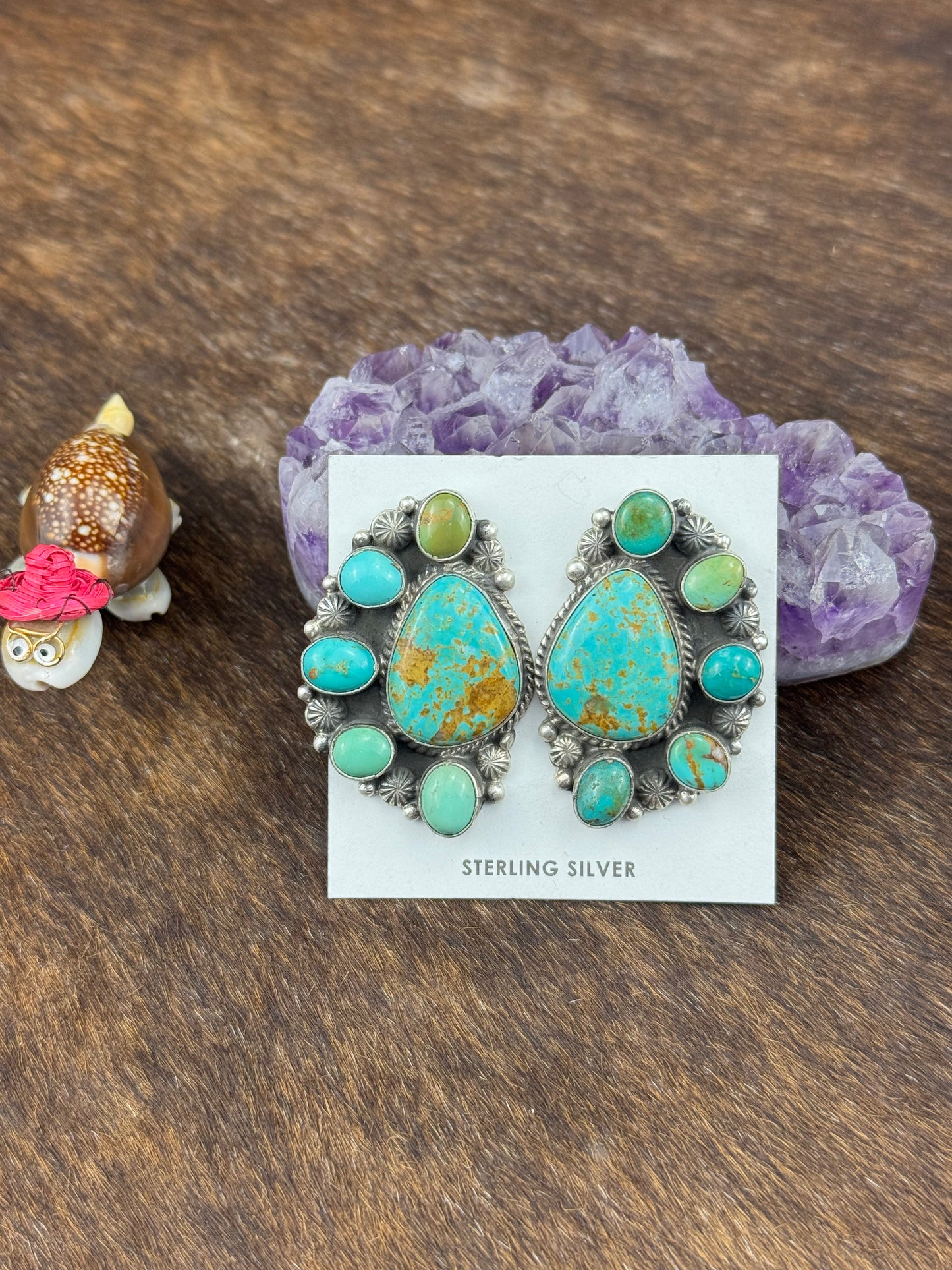 Kingman Turquoise Half Cluster Earring