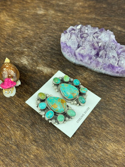 Kingman Turquoise Half Cluster Earring