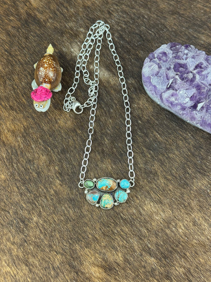Half Cluster Turquoise Fixed Pendant Necklace