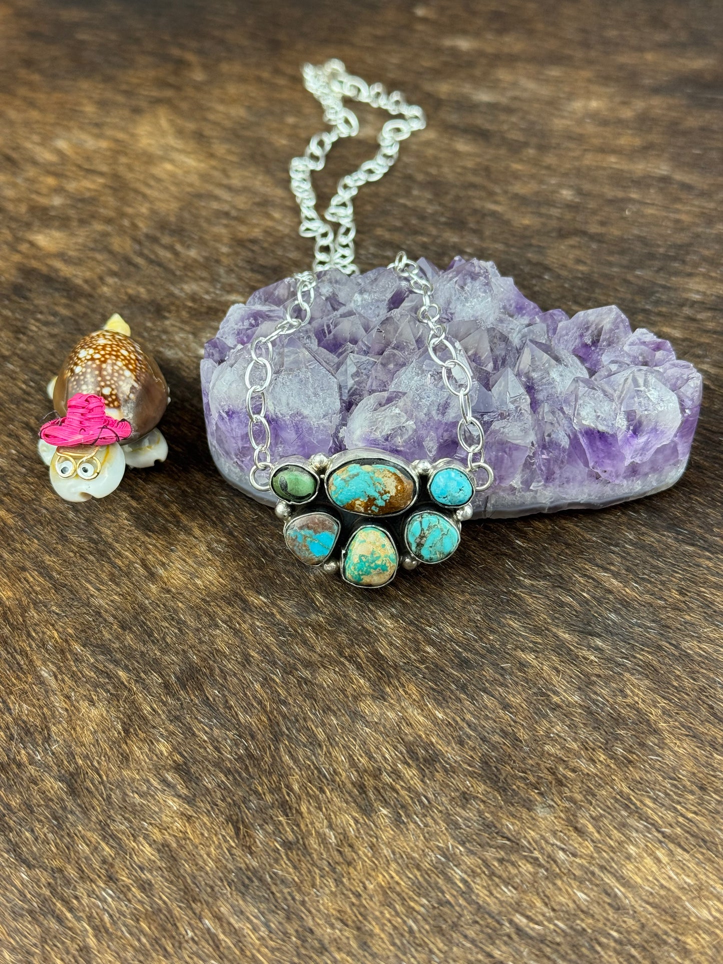 Half Cluster Turquoise Fixed Pendant Necklace