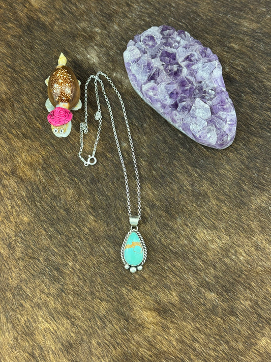 Kingman Turquoise Tear Drop Necklace
