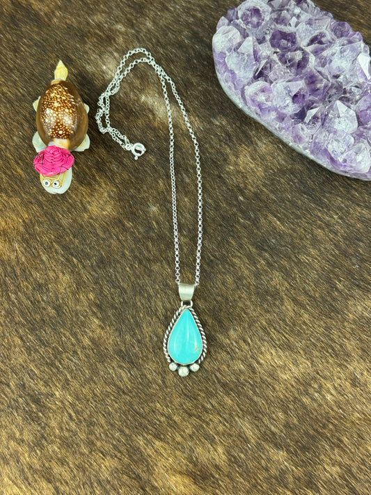 Kingman Turquoise Tear Drop Necklace