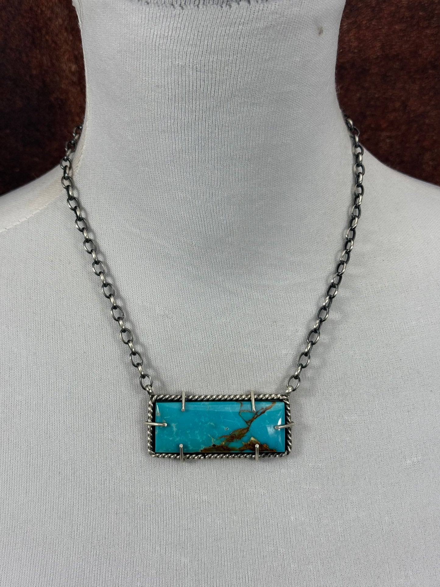 Kingman Turquoise Large Waterproof Bar Necklace