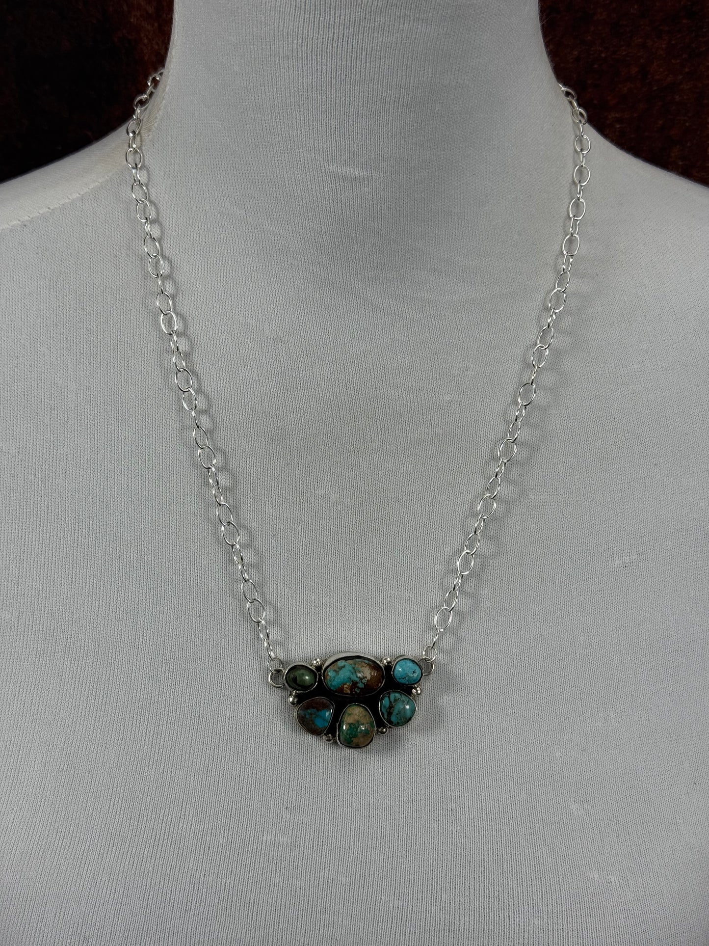 Half Cluster Turquoise Fixed Pendant Necklace