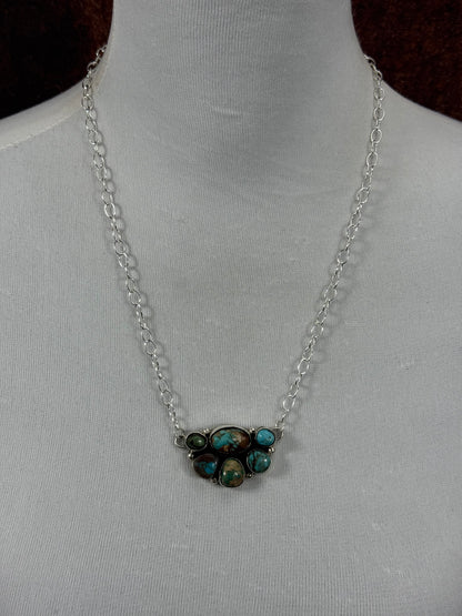 Half Cluster Turquoise Fixed Pendant Necklace