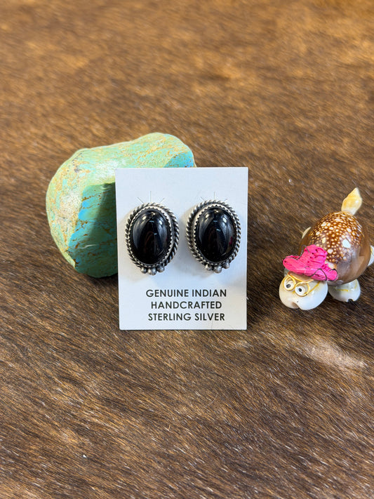 Black Onyx Oval Stud Earring
