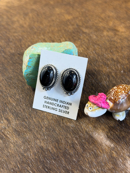 Black Onyx Oval Stud Earring