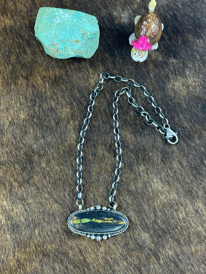 Black Jack Oval Fixed Pendant Necklace