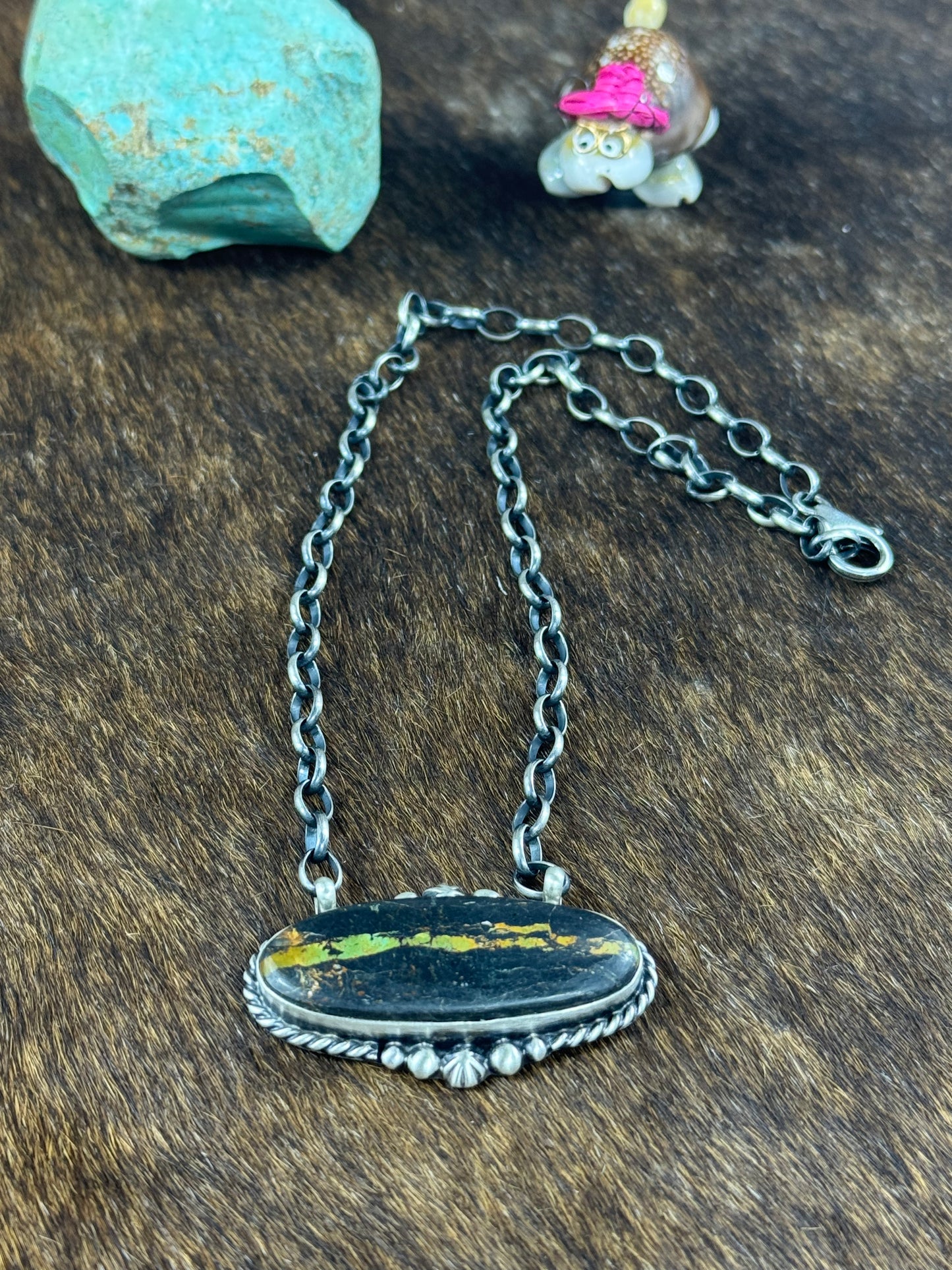 Black Jack Oval Fixed Pendant Necklace