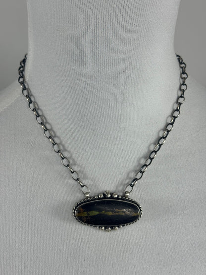 Black Jack Oval Fixed Pendant Necklace