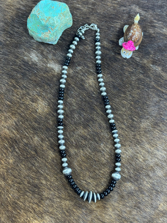 Black Onyx and Sterling Pearl Necklace