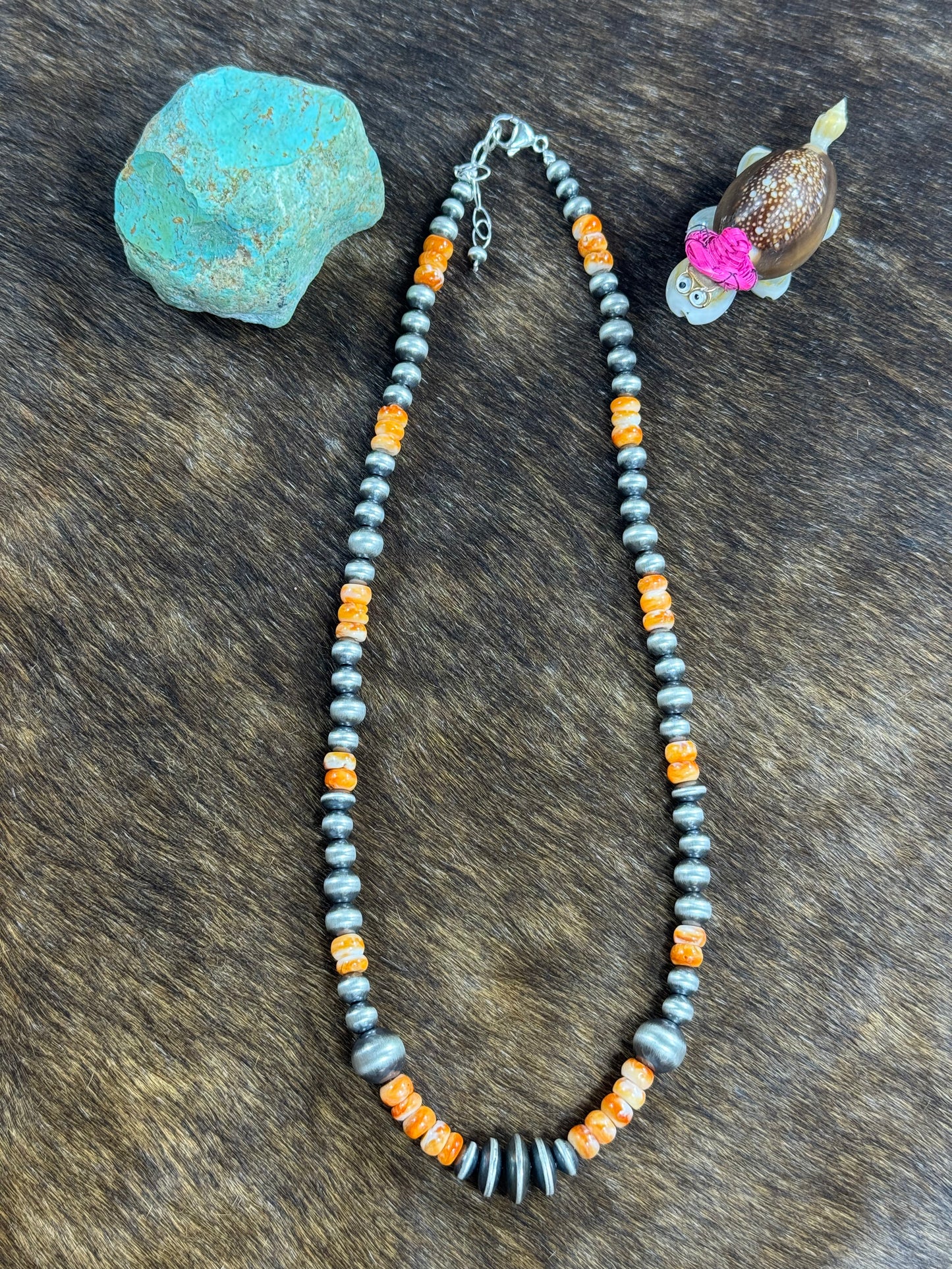 Orange Spiny and Sterling Pearl Necklace