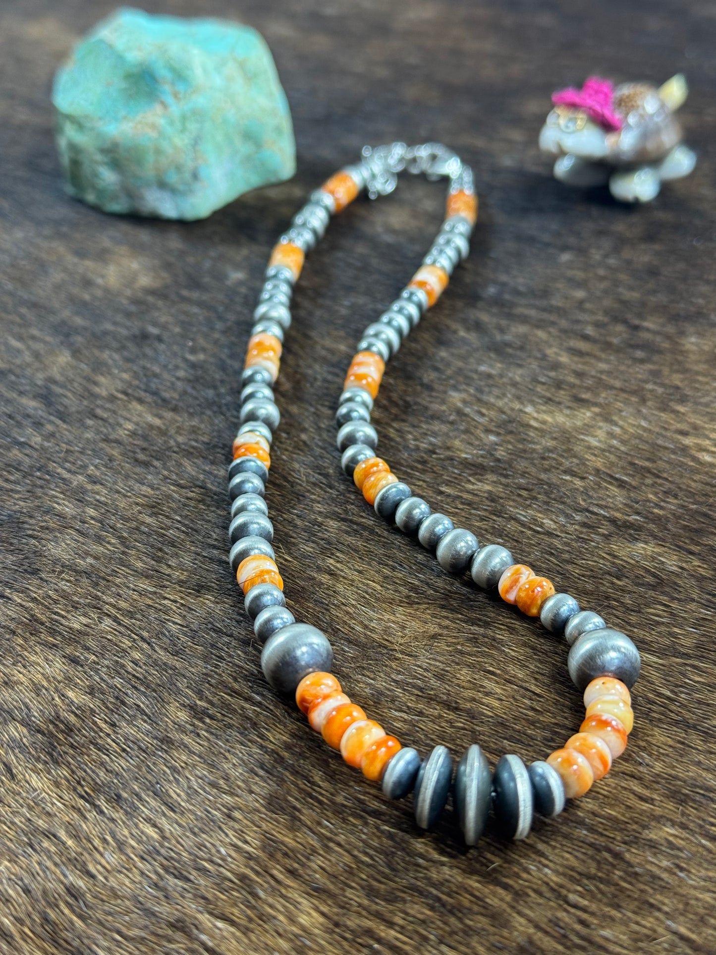 Orange Spiny and Sterling Pearl Necklace