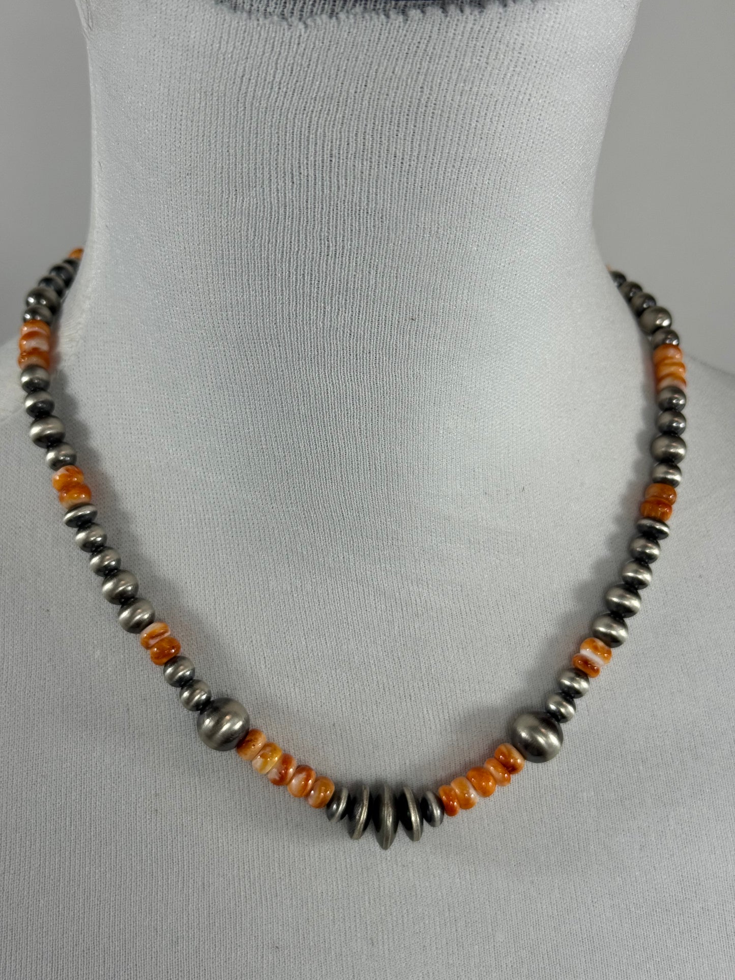 Orange Spiny and Sterling Pearl Necklace