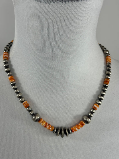 Orange Spiny and Sterling Pearl Necklace