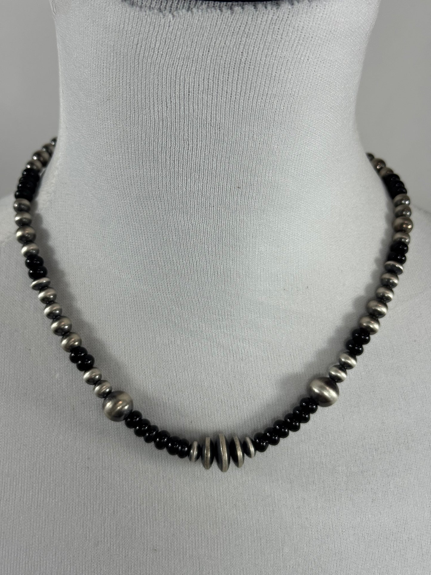 Black Onyx and Sterling Pearl Necklace