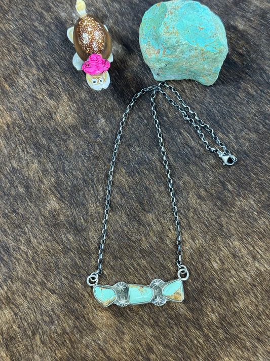 Kingman Turquoise 3 Stone Bar Necklace