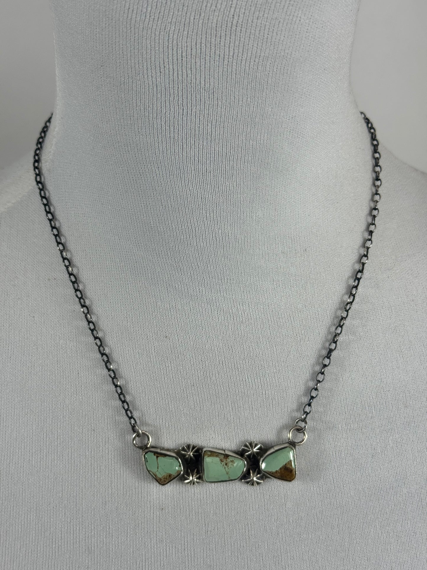 Kingman Turquoise 3 Stone Bar Necklace