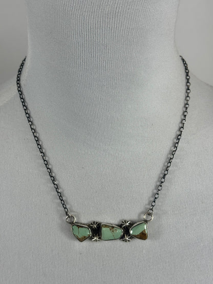 Kingman Turquoise 3 Stone Bar Necklace